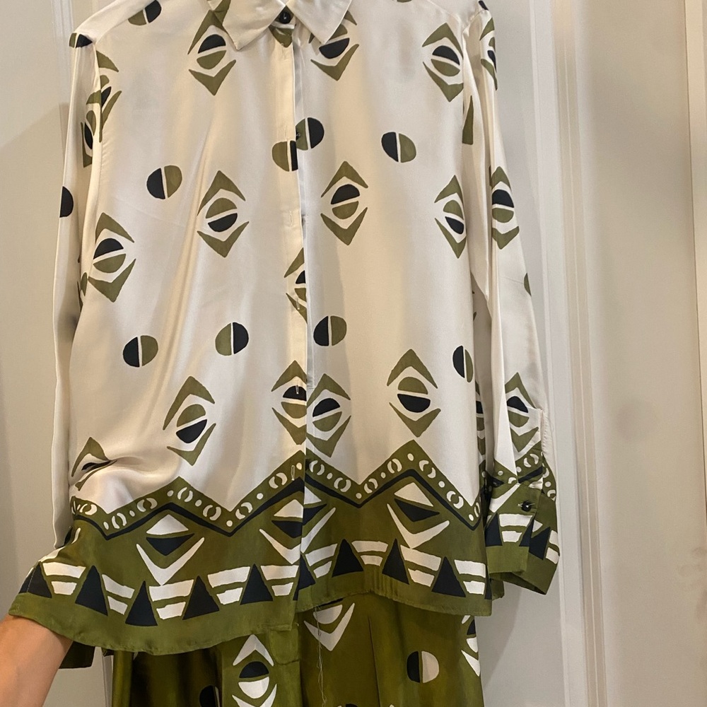 Zara Geometric Patterned Jumpsuit - White and Green